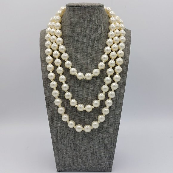 Faux Pearl Long Necklace Single Strand Small Faux Pearl Separator Beads 56" W Cl - Picture 1 of 7